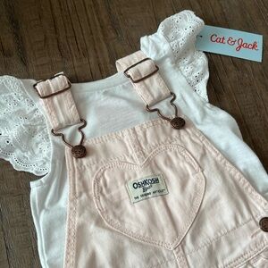 Girls Oshkosh B’gosh Pink Overalls with Heart Pocket 12 Month